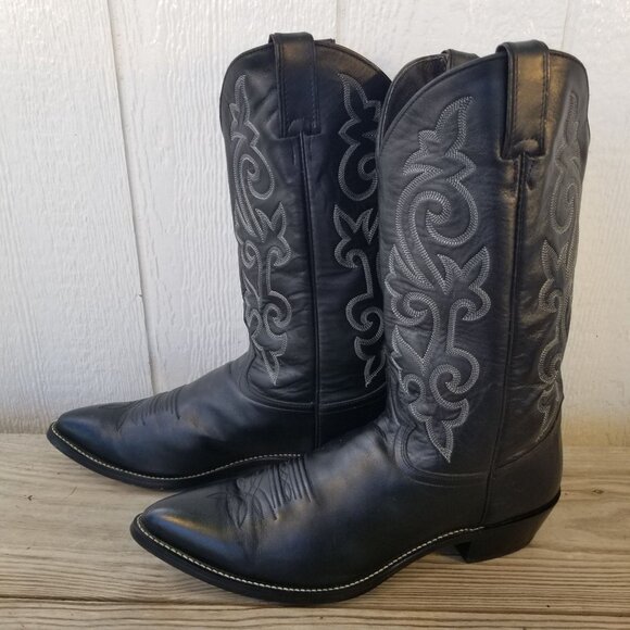 Justin Buck London Calfskin Mens Black Leather Western Boots 13 D 1408 - Picture 2 of 13